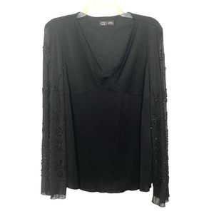 CDC Woman 2X Vintage Sheer Lined Beaded Long Sleeve Blouse